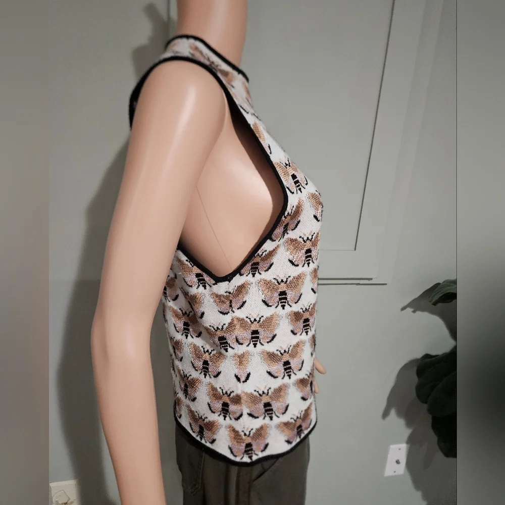 Anthropologie x Sarah Gordon Maria Mock Neck Sweater Tank–Bee Print Metallic. M - Picture 12 of 16